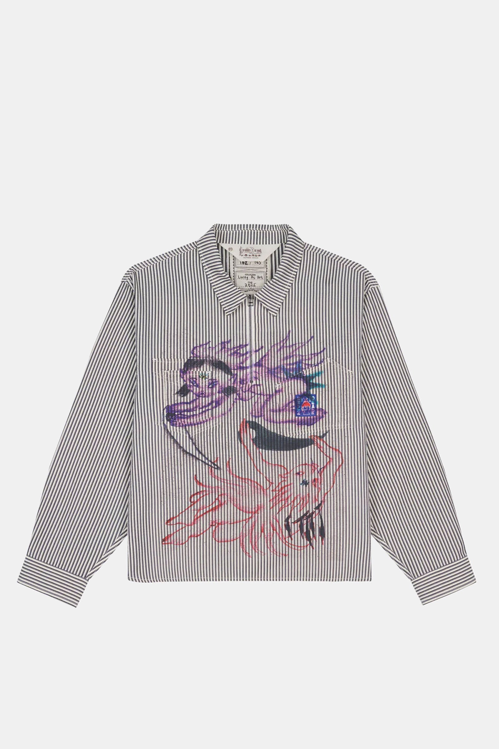 Angel Striped Half Zip Work Shirt